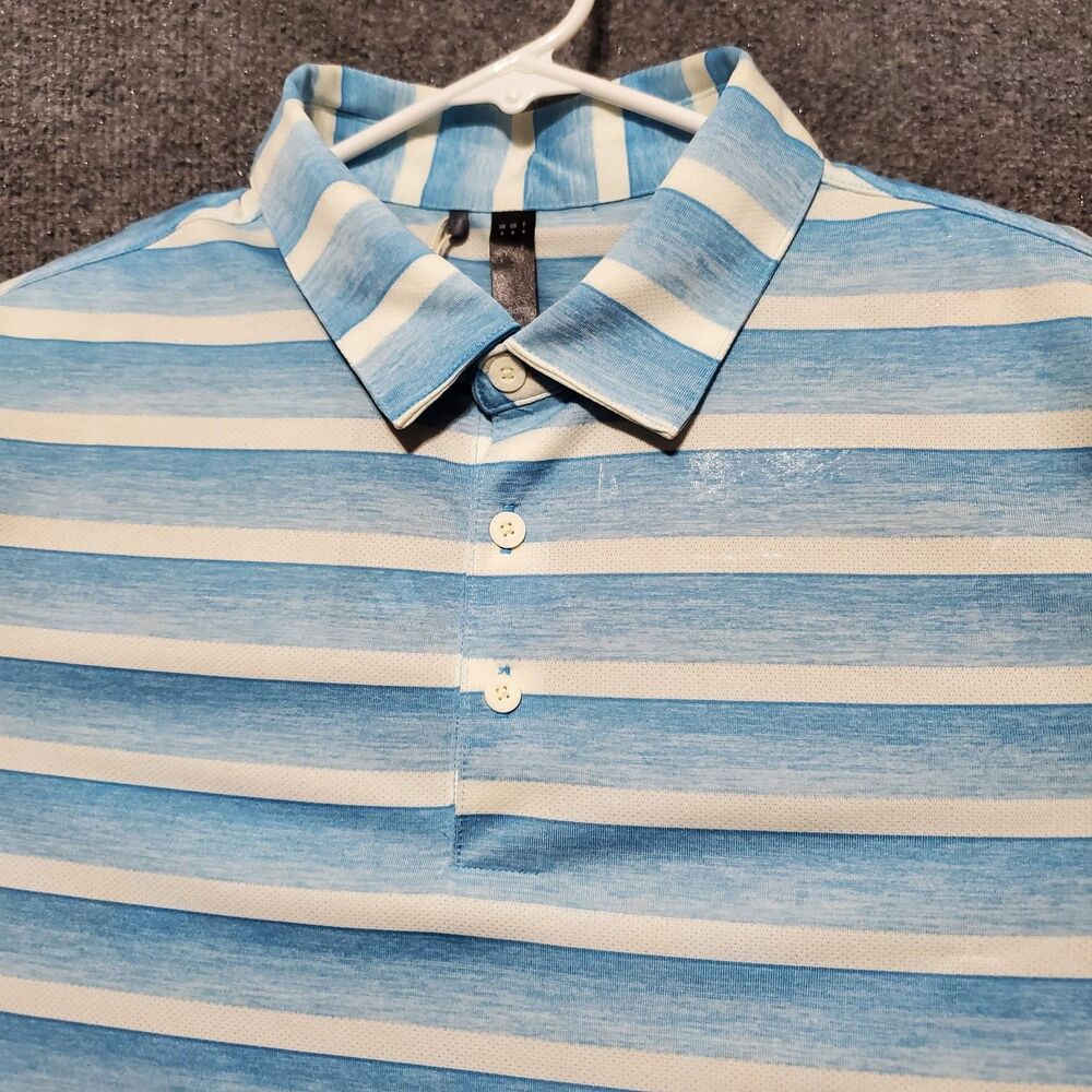 Adidas Two Color Stripe Polo Shirt Mens Medium Blue White Golf Outdoor Athletic